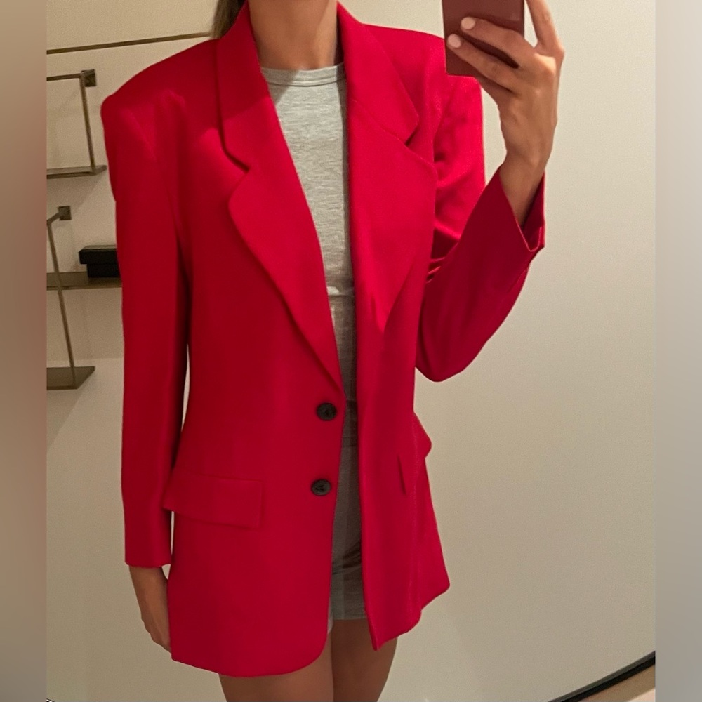 Vintage Jaeger Hot Pink Oversized Blazer Wool Tailored Jacket Size 4